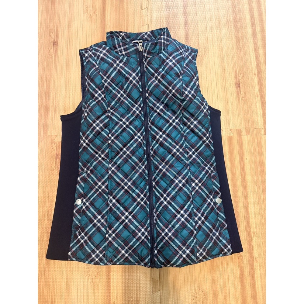 Kim Rogers Women's Quilted Vest Size Small, Blue And Green Plaid